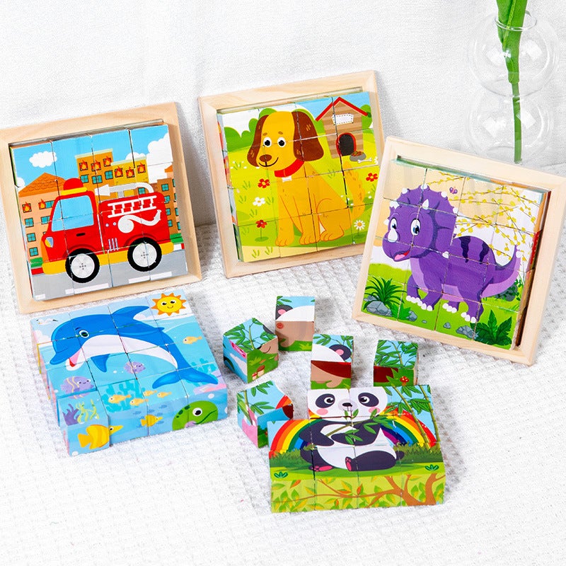 Six-Sided Painting 3D Three-Dimensional Building Blocks Puzzle Children 3 Years Old 6 Beneficial Intelligence Enlightenment Early Education Hexahedron 16 Pieces Assembled To Play - Image 5